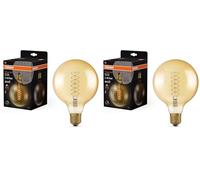 Osram Vintage 1906 gold tinted LED lamp, 7W, 600lm, globe shape with 125mm diameter & E27 base, warm white light, spiral filament, dimmable, life of up to 15,000 hours (Lot de 2)