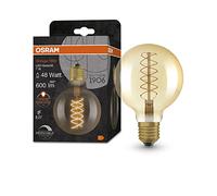 Osram Vintage 1906 gold tinted LED lamp, 7W, 600lm, globe shape with 95mm diameter & E27 base, warm white light, spiral filament, dimmable, life of up to 15,000 hours