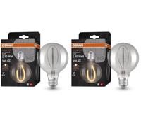 Osram Vintage 1906 smoke tinted LED lamp, 3.4W, 100lm, globe shape with 95mm diameter & E27 base, warm white light, non-dimmable filament, life of up to 15,000 hours (Lot de 2)