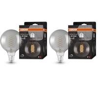 Osram Vintage 1906 smoke tinted LED lamp, 7.8W, 360lm, globe shape with 125mm diameter & E27 base, warm white light, spiral filament, dimmable, life of up to 15,000 hours (Lot de 2)