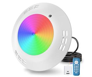 OSREE 35W Projecteur Piscine LED Montage en Surface, Lampe Piscine RGB Multicolore Dimmable 1400lm, Ø275mm, Minuterie 2/4/6H, Étanche IP68 Remplie Résine Ampoule LED Piscines avec Télécommande, 12V AC