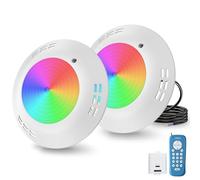 OSREE 35W Projecteur Piscine LED Montage en Surface, RGB Lampe Piscine Multicolore 1400lm, Ø275mm, Minuterie 2/4/6H, 12V AC Étanche IP68 Remplie Résine Ampoule Piscines avec Télécommande, Lot de 2