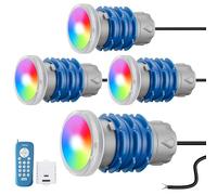 OSREE Mini Projecteur Piscine Vissable avec Filetage 1,5", 6W RGB Spot LED Piscine Multicolore avec Télécommande, Ø49mm, 12V AC Étanche IP68 Lampe Fixer sur Prise Balai pour Piscines Béton, Lot de 4