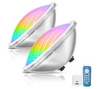 OSREE Projecteur Piscine LED PAR56, 30W RGB Lampe Piscine Dimmable Couleur 1200lm, Minuteur 2/4/6H, Edelstahl 316L Ampoule Piscines avec Télécommande, IP68 Étanche Spot pour Piscines,12V AC, Lot de 2