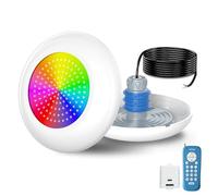 OSREE Projecteur Piscine Vissable avec Filetage 1,5", 15W RGB Spot LED Piscine Multicolore Contrôle avec Télécommande,Ø190mm,12VAC Étanche IP68 Remplie Résine Lampe sur Prise Balai pour Piscines Béton