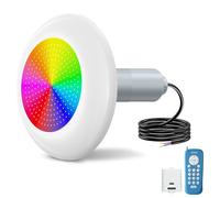 OSREE Projecteur Piscine Vissable avec Filetage 2", 15W Lampe Piscine RGB Multicolore avec Télécommande 600lm, Ø190mm, 12V AC Remplie Résine Spot Piscines pour Préfabriquées Fibre,Hors-Sol Bois