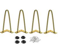 Osring 8 Inch Hairpin Legs Solid Steel Furniture Table Leg 4pcs, Heavy Duty Hairpin Feet 3/8” Dia 2 Rods Furniture Legs Golden with Protector Pads for TV Stand, Wood Table and Coffee Table