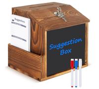 Osrioal Boîte à suggestions en bois verrouillable avec tableau noir et 3 stylos, boîtes de don de comptoir pour œuvres de bienfaisance, urnes pour recueil des commentaires