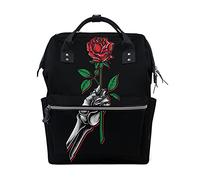 Osso Della Mano Rosa Teschio Nero Sac à Langer Sac à Dos Grande Capacité Multifonction Sac à Couches pour Voyage Maman Femme Papa