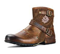 osstone Bottes de Moto Cowboy pour hommes Fashion Mode Zipper Bottes Chukka en cuir Chaussures décontractées OS-5008-1-E，Marron，US10(EU44)