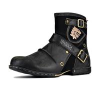 osstone Bottes de Moto pour hommes Mode Zipper-up Bottes Chukka en cuir Chaussures décontractées OS-5008-1-D2,Noir Vintage，US12(EU46)