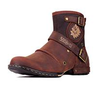 osstone Bottes de Moto pour hommes Mode Zipper-up Bottes Chukka en cuir Chaussures décontractées OS-5008-1-A,Rouge Marron，US10(EU44)
