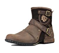osstone Bottes de Moto pour hommes Mode Zipper-up Bottes Chukka en cuir Chaussures décontractées OS-5008-1-D1,Marron clair vintage，US10.5(EU44.5)