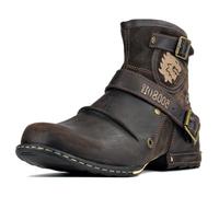 osstone Bottes de Moto pour hommes Mode Zipper-up Bottes Chukka en cuir Chaussures décontractées OS-5008-1-D,Gratté marron Vintage，US9(EU42.5)