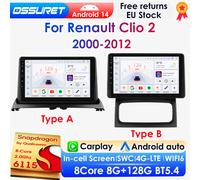 OSSURET 8G 128G Android 14 autoradio pour Renault Clio 2 2000-2012 voiture multimédia GPS Carplay 4G DSP BT 360Cam par Snapdragon 6115 QS8 (8 cœurs, 8 Go, 128 Go) A