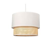 Ostaria 32763 Suspension 2 Abat jour Gigogne Ronde en Cannage et Tissu Blanc, Métal, 60 W, Diamètre 35 x Hauteur 26 cm