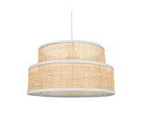 Ostaria 33025 Suspension Gigogne Ronde en paille de Bambou et bande de Tissu Beige 'Yuka' - 2 Abat Jour Gigogne - Douille à vis : E27 - Lustre suspendu en rotin + textile - Dim : D35 x H19.5cm