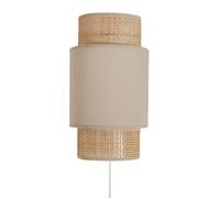 Ostaria 33436 Applique Murale bi-matière incurvée en rotin et Tissu beige, Métal, 20 W, Hauteur: 33 cm, Largeur: 18 cm, Profondeur 9,5 cm