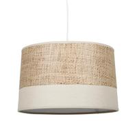 Suspension bi-matière tissu beige et rotin