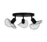 Ostaria 35373 Plafonnier 3 Spots orientables Abat Jour Métal Noir Modèle 'Capeline' - Douille à vis: E14 - Dimension Suspension rampe 3 spots : 30x30xH18cm - Plafonnier industriel