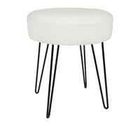 Ostaria 35618 Tabouret Design en Tissu Bouclette Blanc + Pieds en métal Noir - Confortable Tabouret au Design scandinave pour Coiffeuse, Salon, Chambre, Bureau et entrée