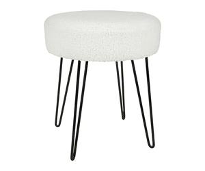 Ostaria 35618 Tabouret Design en Tissu Bouclette Blanc + Pieds en métal Noir - Confortable Tabouret au Design scandinave pour Coiffeuse, Salon, Chambre, Bureau et entrée