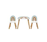 Ostaria 36867 ensemble Table et 2 chaises pour enfants, en bois avec décoration arc-en-ciel - Fabriqué en MDF et bois de pin certifié FSC