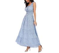 OSTOO Robe Longue d'été 2025 à Volants Style bohème à Volants pour Femme, Bleu, Taille S