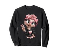 Ostrich Bird Girl Peace Sign Lunettes Kawaii Pop Graphic Rose Sweatshirt