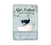 Ostrich Get Naked Just Kidding This Is A Half Bath Tin Retro Look 20,3 x 30,5 cm Décoration murale amusante pour la maison, les toilettes, la salle de bain, la ferme, le jardin, le garage