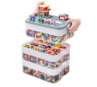 OSTWOLKE Boîte de rangement avec couvercle pour Lego, 3 niveaux, boîte de tri transparente pour petites pièces, boîte empilable en plastique avec poignée, plateau amovible et compartiments réglables