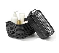 OSTWOLKE Lot de 8 paniers de rangement avec poignée, boîte de rangement | 26,5 x 19 x 7 cm, boîtes de rangement ajourées en plastique, boîtes de rangement noires pour salle de bain, cuisine et bureau