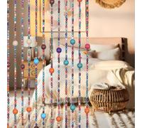 Osunnus Rideau de Perles en Bambou coloré de Style bohème - 38 brins - Fait à la Main - avec Perles en Bois - Séparateur de pièce pour Porte et fenêtre - Décoration d'intérieur - Arc-en-Ciel