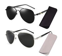 Osuter 2 Pieces Lunettes de Soleil Polarisées Hommes et Femme Lunette de Soleil UV400 Protection Lunettes de Conduite Pilote Anti Anti-Reflet Verres pour Conduite Pêche Sports