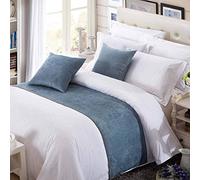 OSVINO Chemin de Lit Bleu Vintage Chenille Coureur de Lit Décoratif Rétro Bed Runner Résistant à l'usure Décoration de Lit pour Chambre Hotêl Maison, 210X50cm pour 150cm lit