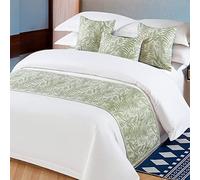OSVINO Chemin de Lit Floral Microfibre Décoratif - Bed Runner pour Hôtel Chambre, Plante Décoration, Vert, 240x48cm pour 180cm Lit