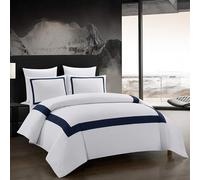 OSVINO Housse de Couette 200x200 cm avec 2 Taie d'oreiller 50x75 Parure de lit Blanche et Marine avec Fermeture éclair en Microfibre Set Housse de Couette 2 Personnes Douce