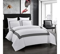 OSVINO Housse de Couette 240x220 cm avec 2 Taie d'oreiller 50x75 Parure de lit Blanche et Gris avec Fermeture éclair en Microfibre Set Housse de Couette 2 Personnes Douce