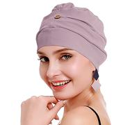 osvyo Bonnet de chimie turban en bambou pour femme - Bonnet léger en coton - Emballage scellé, Coton clair abricot rouge, taille unique