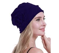 osvyo Bonnet Turban Chimio pour Femme - Bonnet Contre la Perte de Cheveux - Emballage scellé, Coton Bleu Marine, Taille Unique