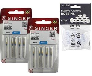 ot de 10 aiguilles pour machines à coudre Singer 2045 épaisseur 90/14 pour tissus jersey, élastiques et de point130/705 H-S universelles + 10 canettes transparentes