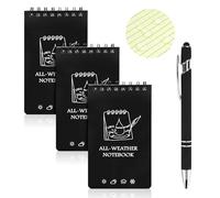 OT-NVWOZR 3 Pièces Carnets Étanches avec stylos, 3 x 5 Pouce Imperméables Bloc Notes de Poche Spirale Min Cahier Tampons Tactiques avec Grille Tous Temps pour les Activités de Plein Air (Noir)