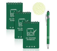 OT-NVWOZR 3 Pièces Carnets Étanches avec stylos, 3 x 5 Pouce Imperméables Bloc Notes de Poche Spirale Min Cahier Tampons Tactiques avec Grille Tous Temps pour les Activités de Plein Air (Vert)