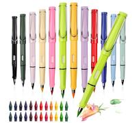 OT-NVWOZR Metal Forever Lot de 12 crayons de couleur colorés avec gomme et 24 pointes interchangeables, réutilisables pour enfants, étudiants, bureau, école