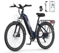 OT05 Vélo Électrique Adulte, 250W & 7 Vitesses avec Batterie Amovible 36V 18.2Ah, Ville E-Bike pour Homme Femme & 3 Niveaux d'Assistance au Pédalage & Capteur de Couple de 40Nm VTT Femme (Blue)