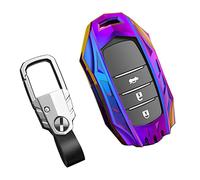 Otai Alliage de Zinc + TPU + Cuir Couverture de Cas de clé de Voiture pour Toyota Prius Camry Corolla CHR RAV4 Prado 2016-2021Télécommande Shell 2 3 Boutons (Multicolore)