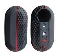 Otai Couverture de clé de Voiture en Silicone Compatible avec Fiat 500 Ducato Panda 500L Mou Tendre Flip Key Case 3 Boutons (Ligne Rouge)