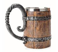 OTARTUDE Chope à bière vintage imitant le bois, style viking médiéval rétro en acier inoxydable, 500 ml, cadeau unique