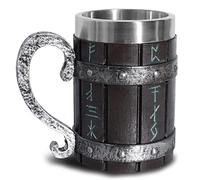 OTARTUDE Tasse à bière en bois de chêne nordique avec doublure en acier inoxydable, motif runes viking nordiques, pour homme et fête des pères, 550 ml