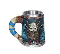 OTARTUDE Valhalla Chope de bière Viking en acier inoxydable à poignée unique en forme de tête de mort, chope nordique viking guerrier 550 ml, cadeau d'Halloween pour homme